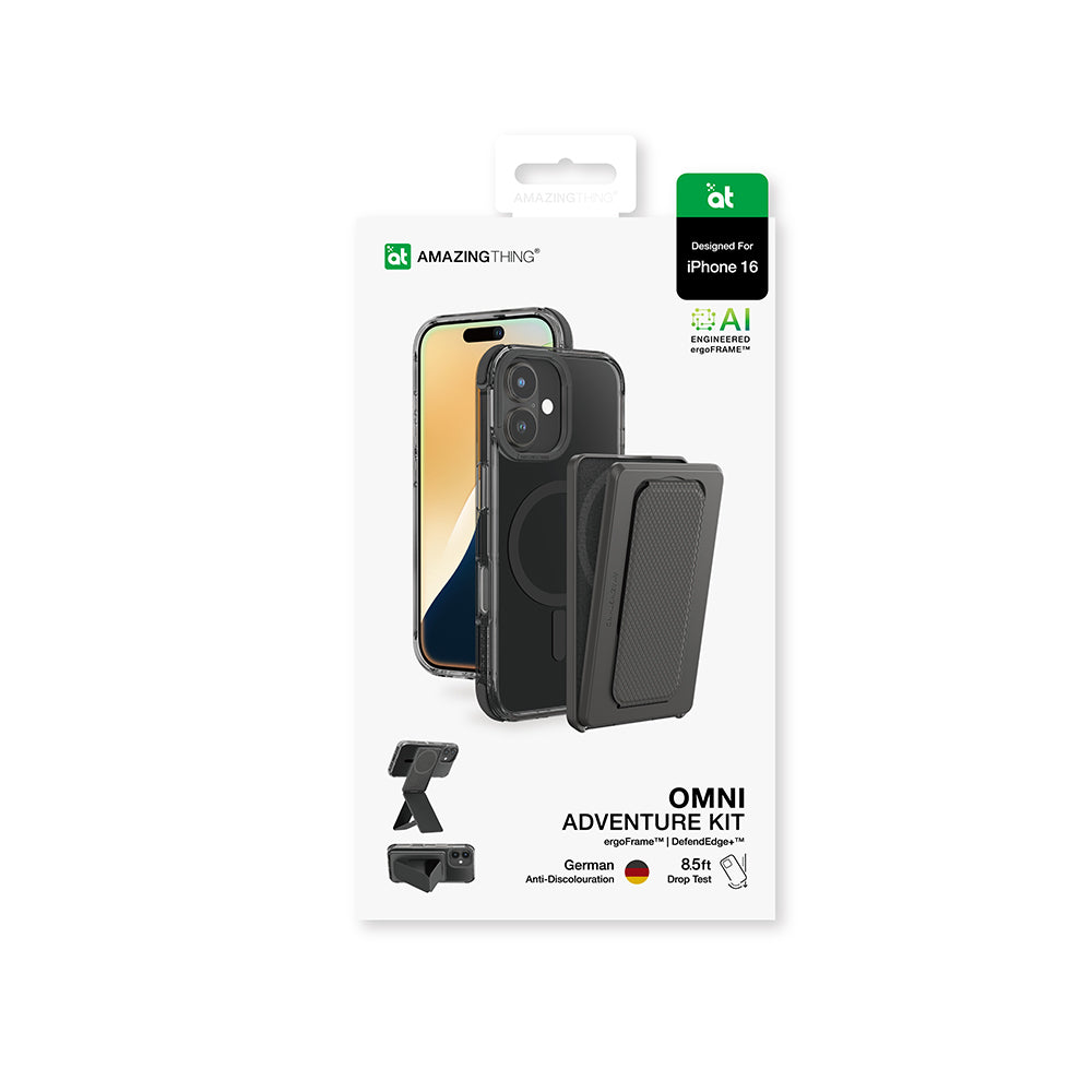 iPhone 16 Kılıf Magsafe Şarj Özellikli Standlı Kartlıklı Set Amazingthing Omni Adventure Serisi Kılıf Siyah