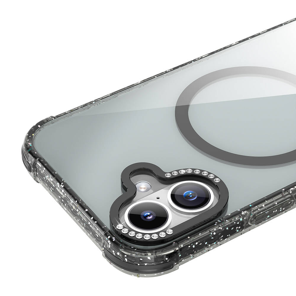 iPhone 16 Kılıf Magsafe Şarj Özellikli Taşlı ve Simli Tasarım Mutural Blink Kılıf Turuncu