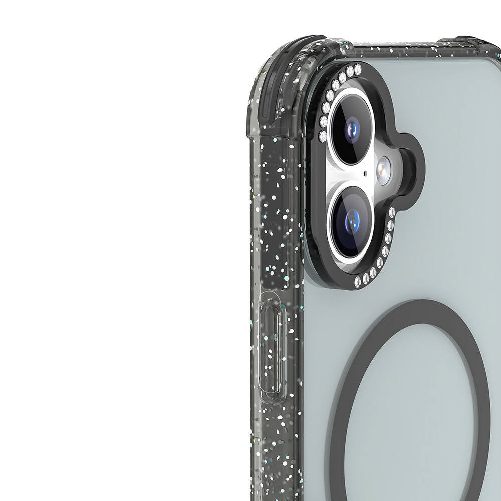 iPhone 16 Kılıf Magsafe Şarj Özellikli Taşlı ve Simli Tasarım Mutural Blink Kılıf Mavi