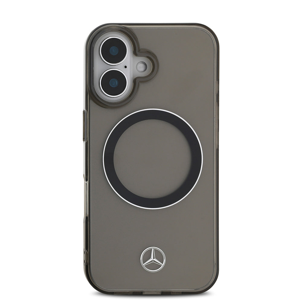 iPhone 16 Kılıf Mercedes Benz Orjinal Lisanslı Magsafe Şarj Özellikli Saydam Yüzey Silver Ring Kılıf Siyah