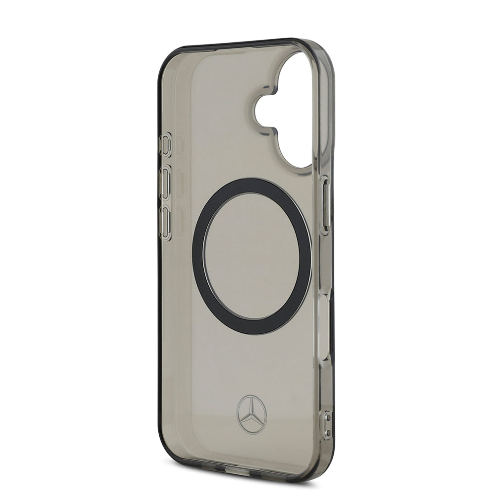 iPhone 16 Kılıf Mercedes Benz Orjinal Lisanslı Magsafe Şarj Özellikli Saydam Yüzey Silver Ring Kılıf Siyah