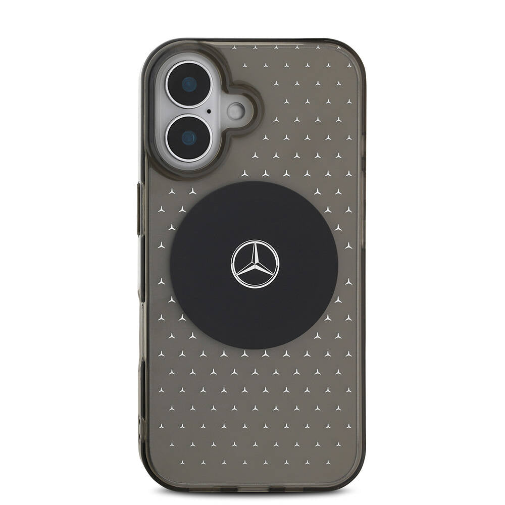 iPhone 16 Kılıf Mercedes Benz Orjinal Lisanslı Magsafe Şarj Özellikli Yıldız Desenli Transparan Kılıf Siyah