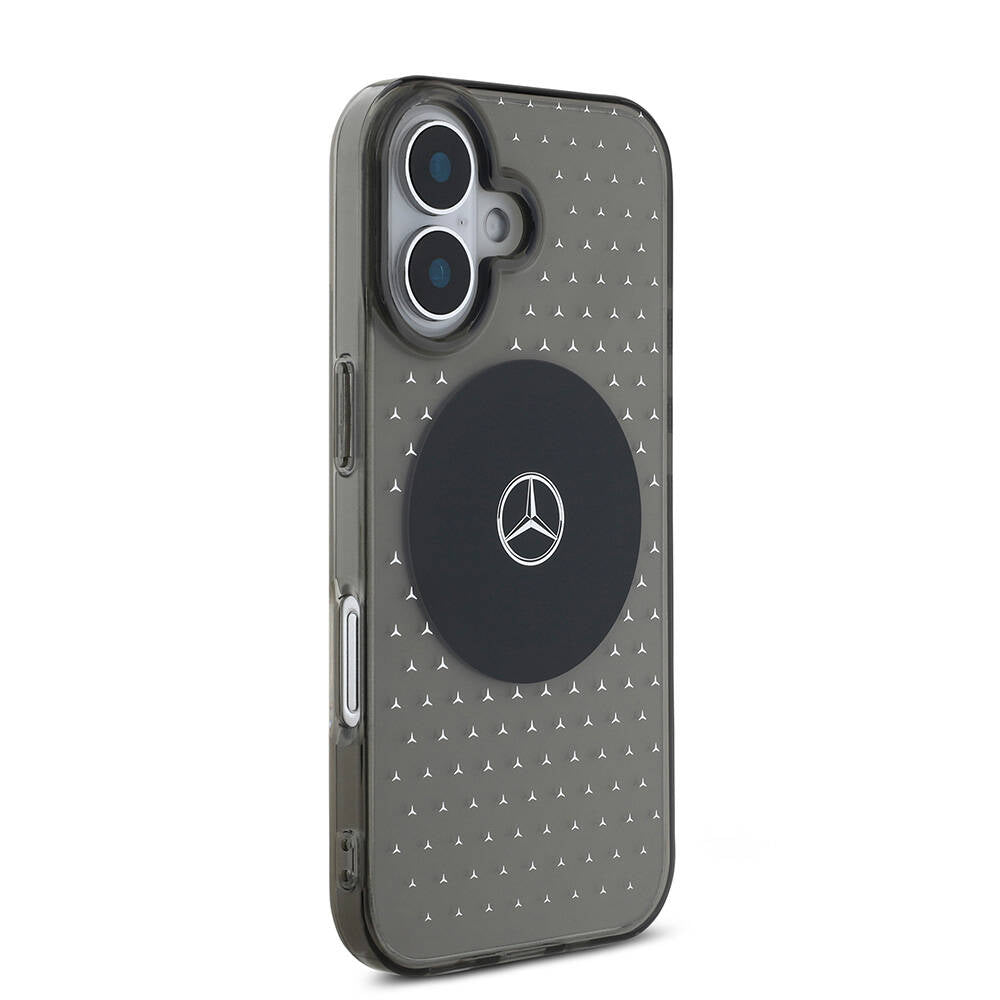 iPhone 16 Kılıf Mercedes Benz Orjinal Lisanslı Magsafe Şarj Özellikli Yıldız Desenli Transparan Kılıf Siyah