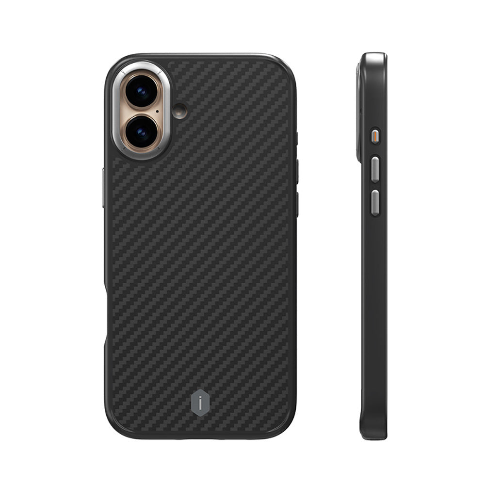 iPhone 16 Kılıf Wiwu DCC-205 Magsafe Şarj Özellikli Aramid Fiber Tasarım Kevlar Kılıf Siyah