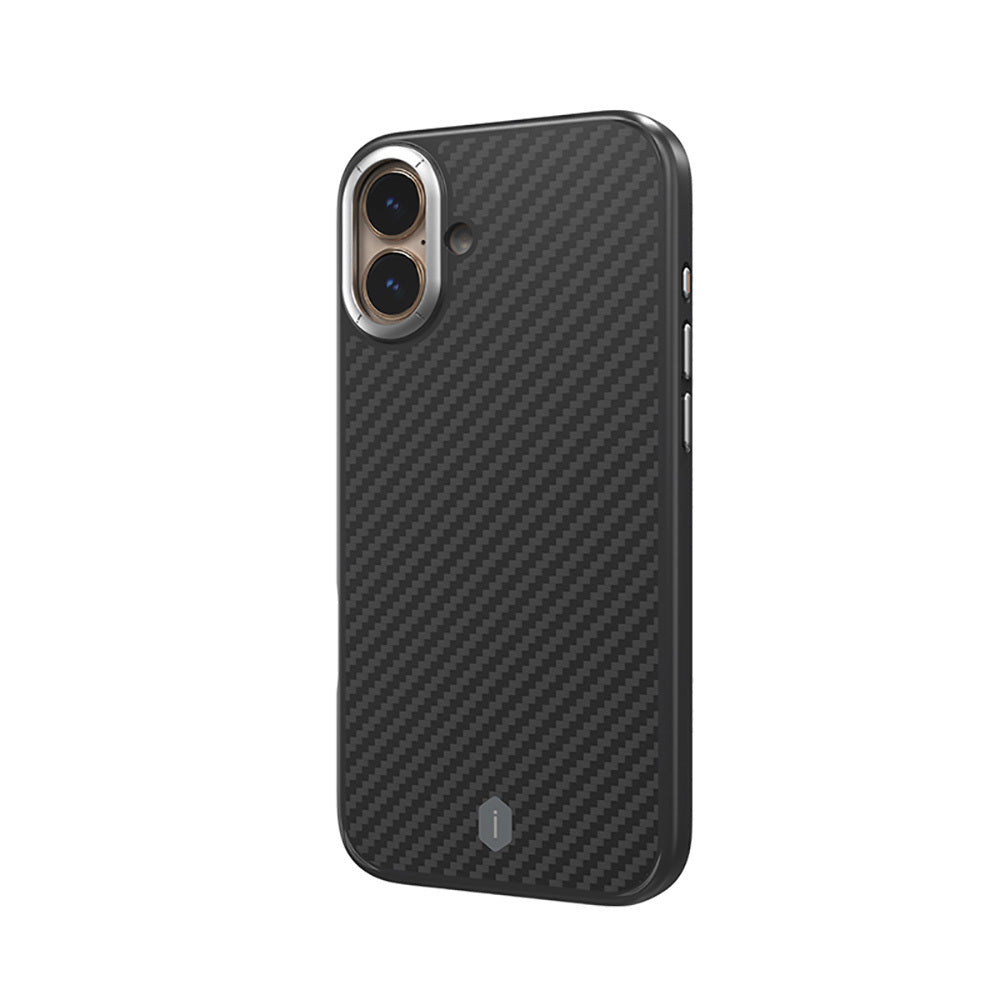 iPhone 16 Kılıf Wiwu DCC-205 Magsafe Şarj Özellikli Aramid Fiber Tasarım Kevlar Kılıf Siyah