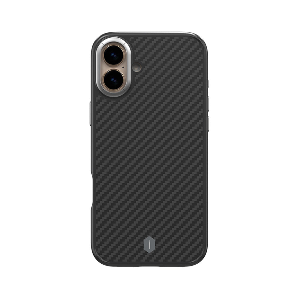 iPhone 16 Kılıf Wiwu DCC-205 Magsafe Şarj Özellikli Aramid Fiber Tasarım Kevlar Kılıf Siyah