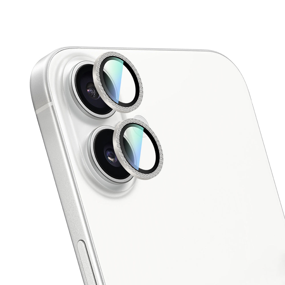 Apple iPhone 16 Plus CaseWorld Alloy Sparkling Diamond Serisi Taşlı Lens Koruyucu Gümüş