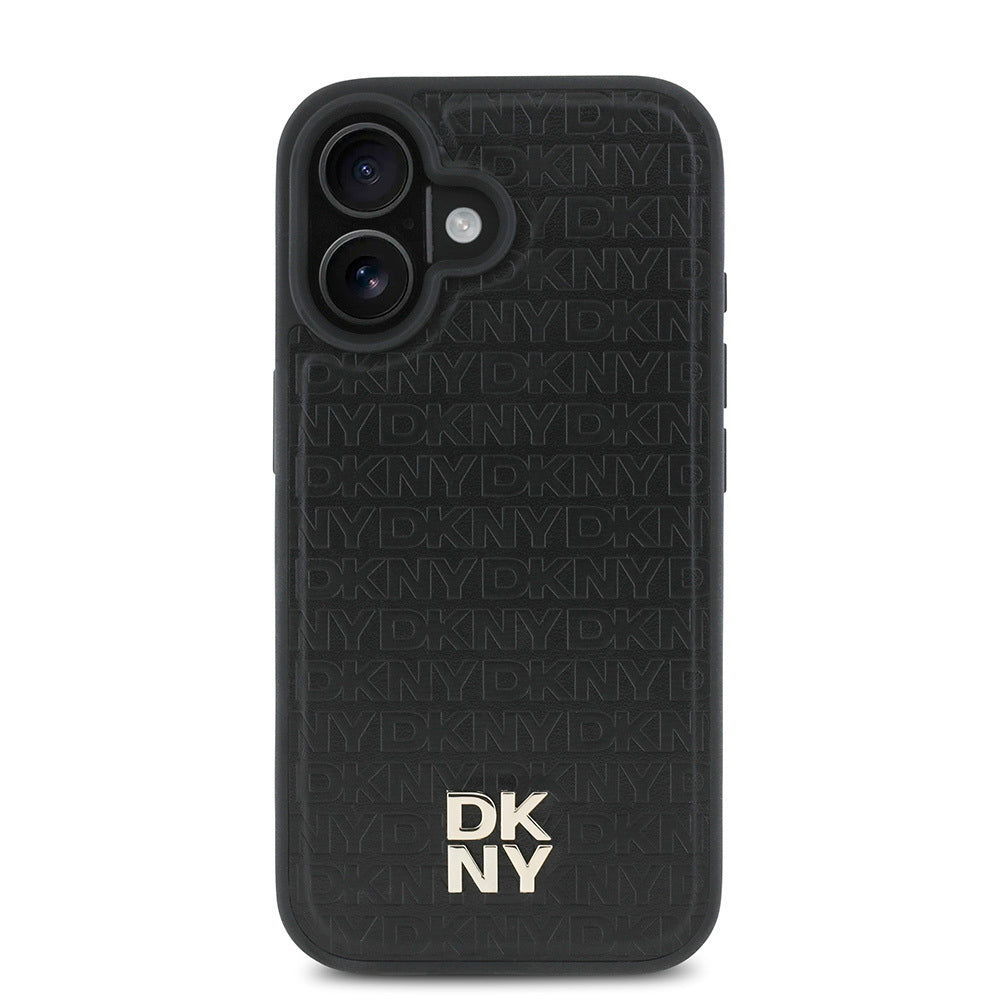 iPhone 16 Plus Kılıf DKNY Orjinal Lisanslı Magsafe Şarj Özellikli 3D Yazılı Repeat Pattern Kılıf Siyah