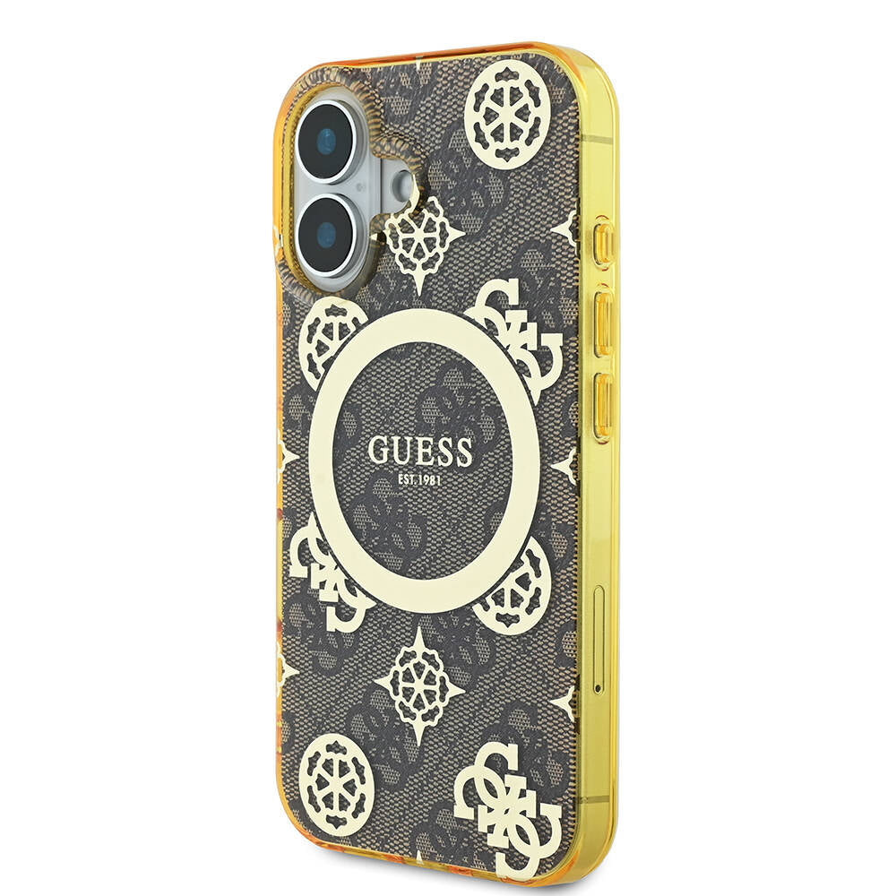 Apple iPhone 16 Plus Kılıf Guess Orjinal Lisanslı Magsafe Şarj Özellikli 4G Desenli IML Yazı Logolu Peony Kapak Siyah