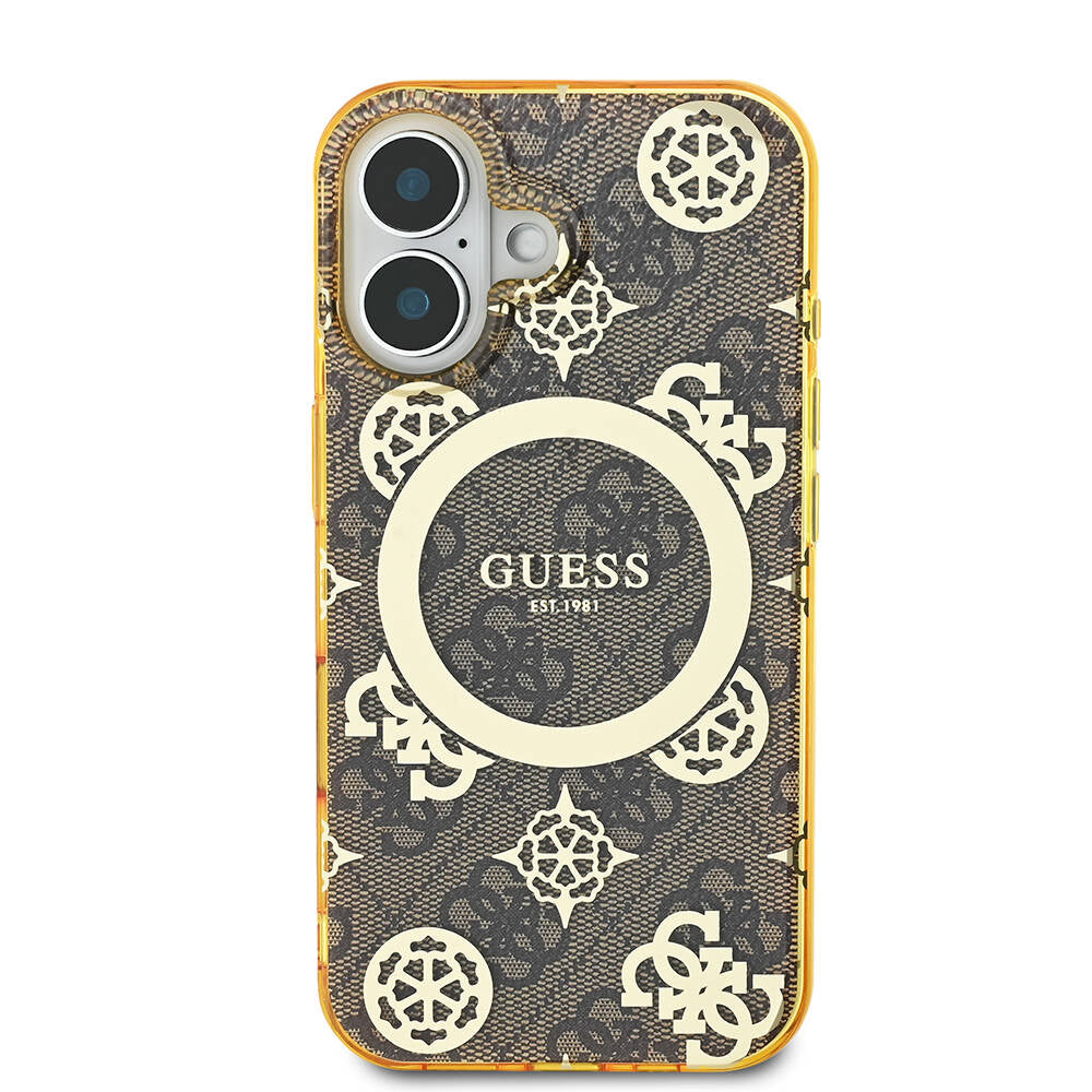 Apple iPhone 16 Plus Kılıf Guess Orjinal Lisanslı Magsafe Şarj Özellikli 4G Desenli IML Yazı Logolu Peony Kapak Siyah