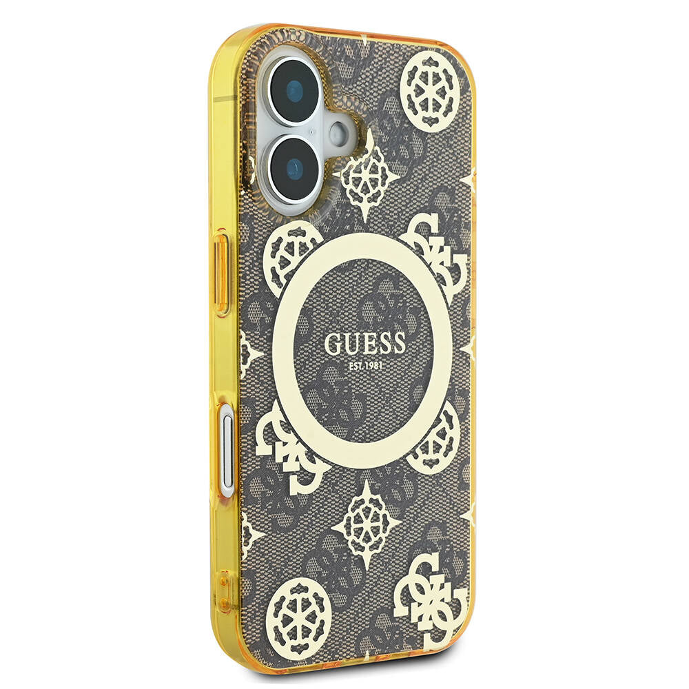 Apple iPhone 16 Plus Kılıf Guess Orjinal Lisanslı Magsafe Şarj Özellikli 4G Desenli IML Yazı Logolu Peony Kapak Siyah