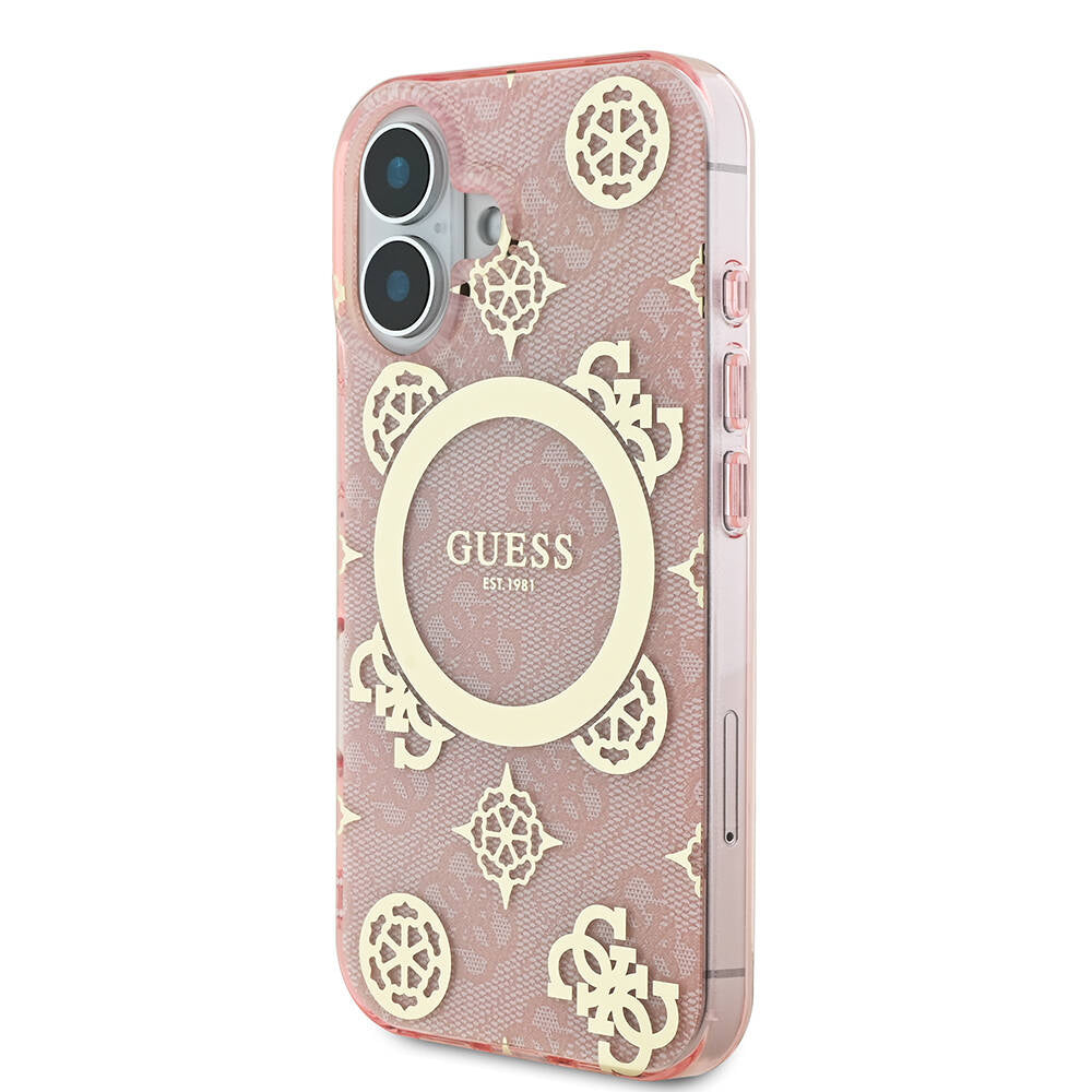 Apple iPhone 16 Plus Kılıf Guess Orjinal Lisanslı Magsafe Şarj Özellikli 4G Desenli IML Yazı Logolu Peony Kapak Siyah