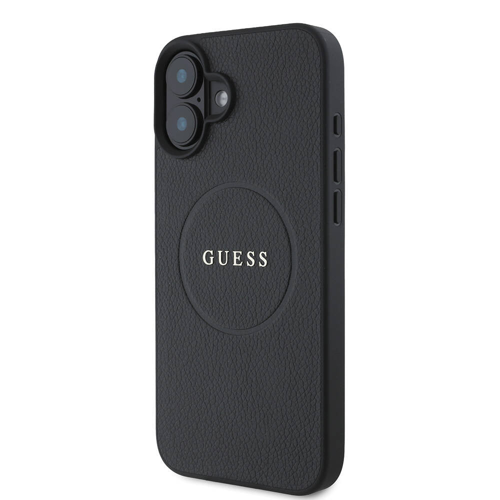 Apple iPhone 16 Plus Kılıf Guess Orjinal Lisanslı Magsafe Şarj Özellikli Yazı Logolu Grained Kapak Siyah