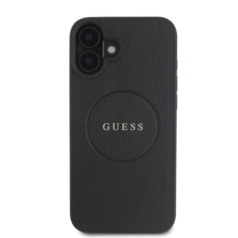 Apple iPhone 16 Plus Kılıf Guess Orjinal Lisanslı Magsafe Şarj Özellikli Yazı Logolu Grained Kapak Siyah