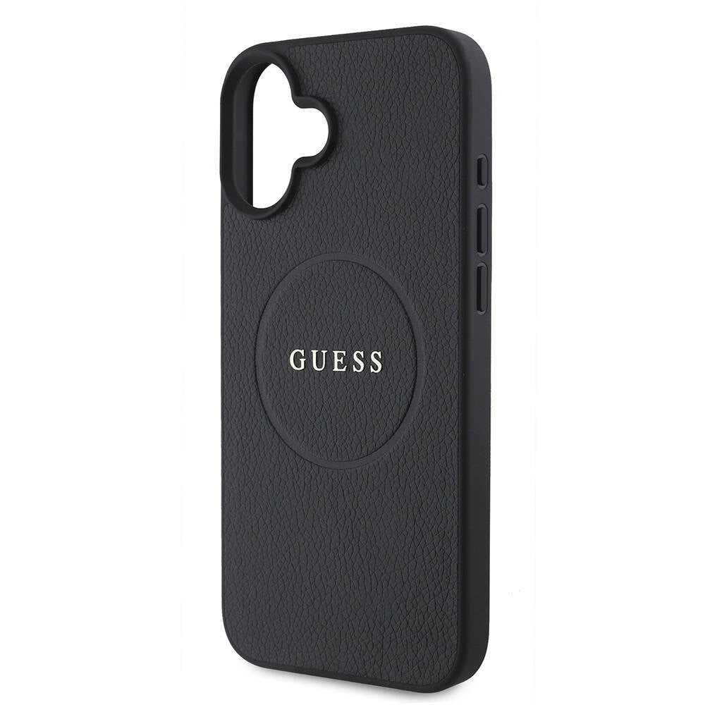 Apple iPhone 16 Plus Kılıf Guess Orjinal Lisanslı Magsafe Şarj Özellikli Yazı Logolu Grained Kapak Siyah