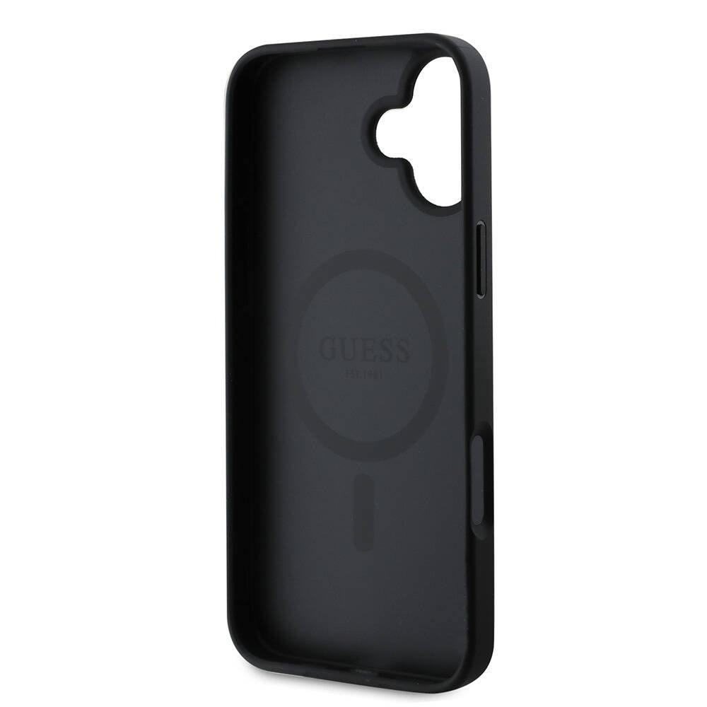 Apple iPhone 16 Plus Kılıf Guess Orjinal Lisanslı Magsafe Şarj Özellikli Yazı Logolu Grained Kapak Siyah