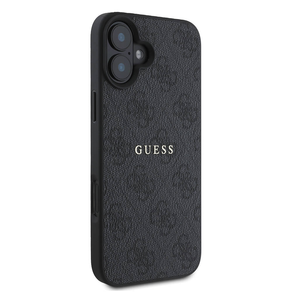 Apple iPhone 16 Plus Kılıf Guess Orjinal Lisanslı Magsafe Şarj Özellikli 4G Desenli Yazı Logolu Kapak Kahverengi