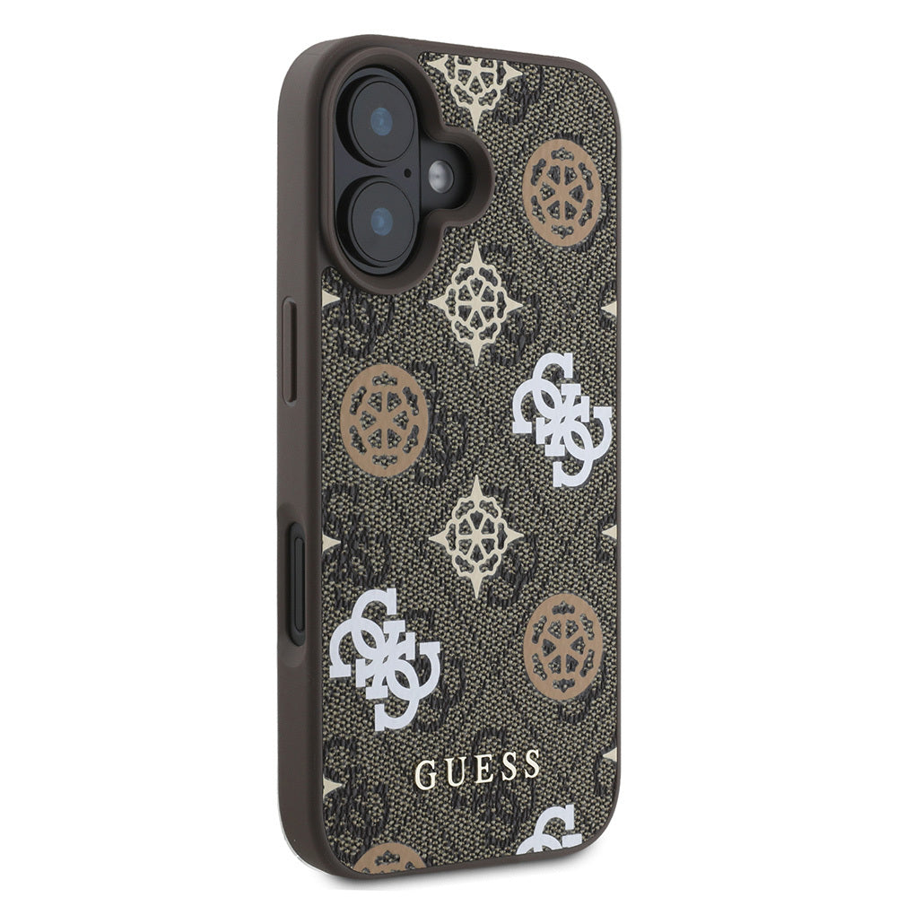 Apple iPhone 16 Plus Kılıf Guess Orjinal Lisanslı Magsafe Şarj Özellikli 4G Desenli Yazı Logolu Peony Kapak Siyah