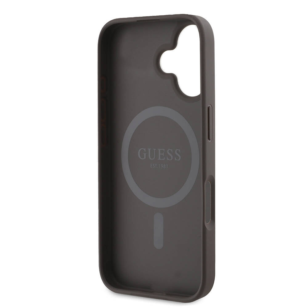 Apple iPhone 16 Plus Kılıf Guess Orjinal Lisanslı Magsafe Şarj Özellikli 4G Şerit Tasarımlı Printed Kapak Siyah