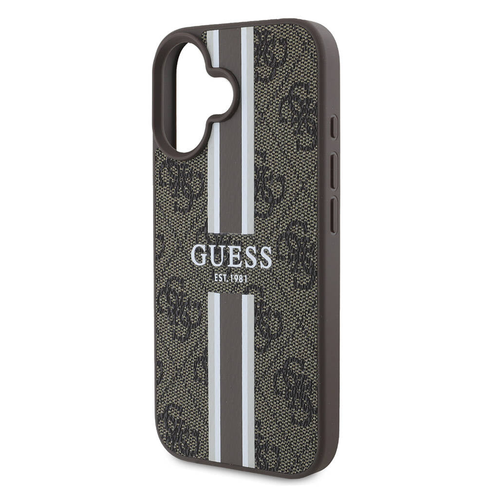 Apple iPhone 16 Plus Kılıf Guess Orjinal Lisanslı Magsafe Şarj Özellikli 4G Şerit Tasarımlı Printed Kapak Siyah