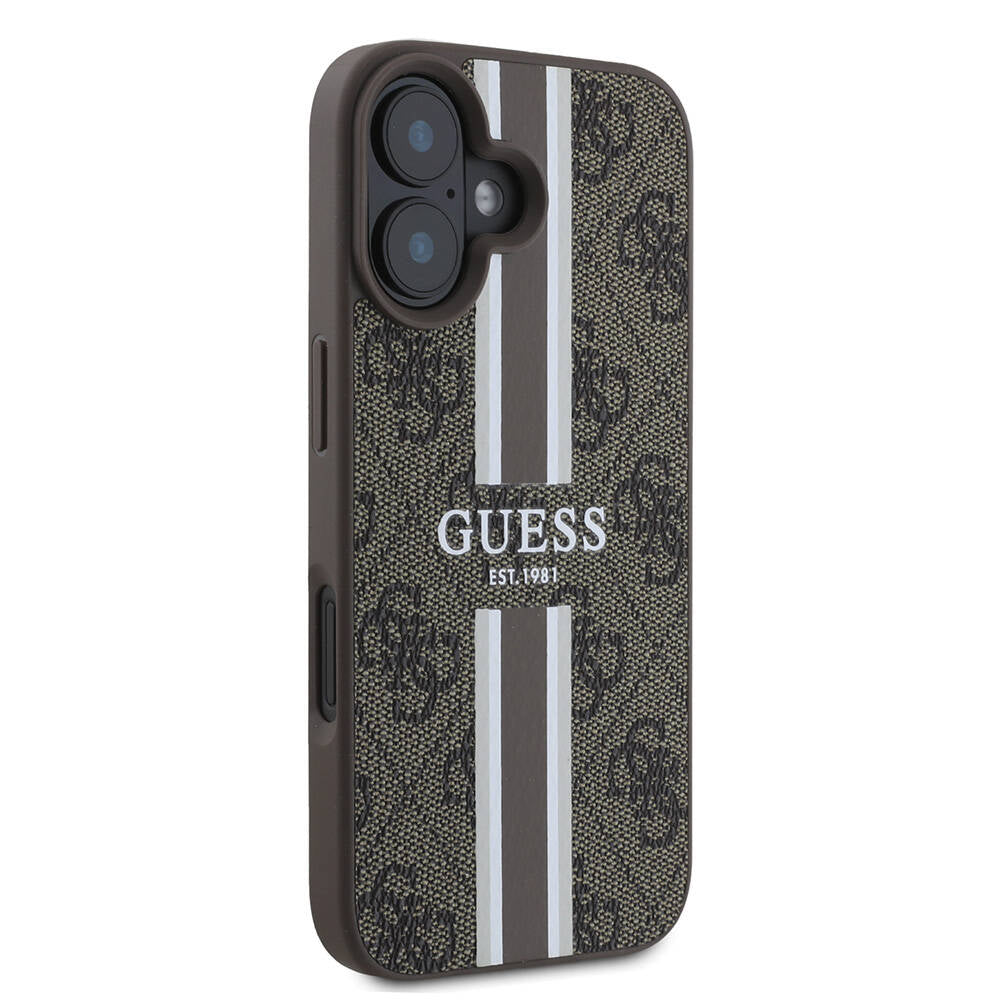 Apple iPhone 16 Plus Kılıf Guess Orjinal Lisanslı Magsafe Şarj Özellikli 4G Şerit Tasarımlı Printed Kapak Siyah