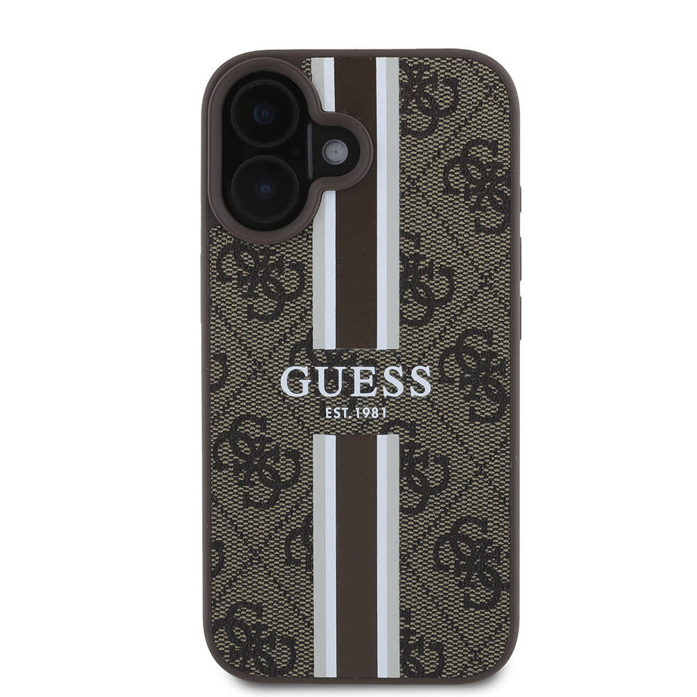 Apple iPhone 16 Plus Kılıf Guess Orjinal Lisanslı Magsafe Şarj Özellikli 4G Şerit Tasarımlı Printed Kapak Siyah