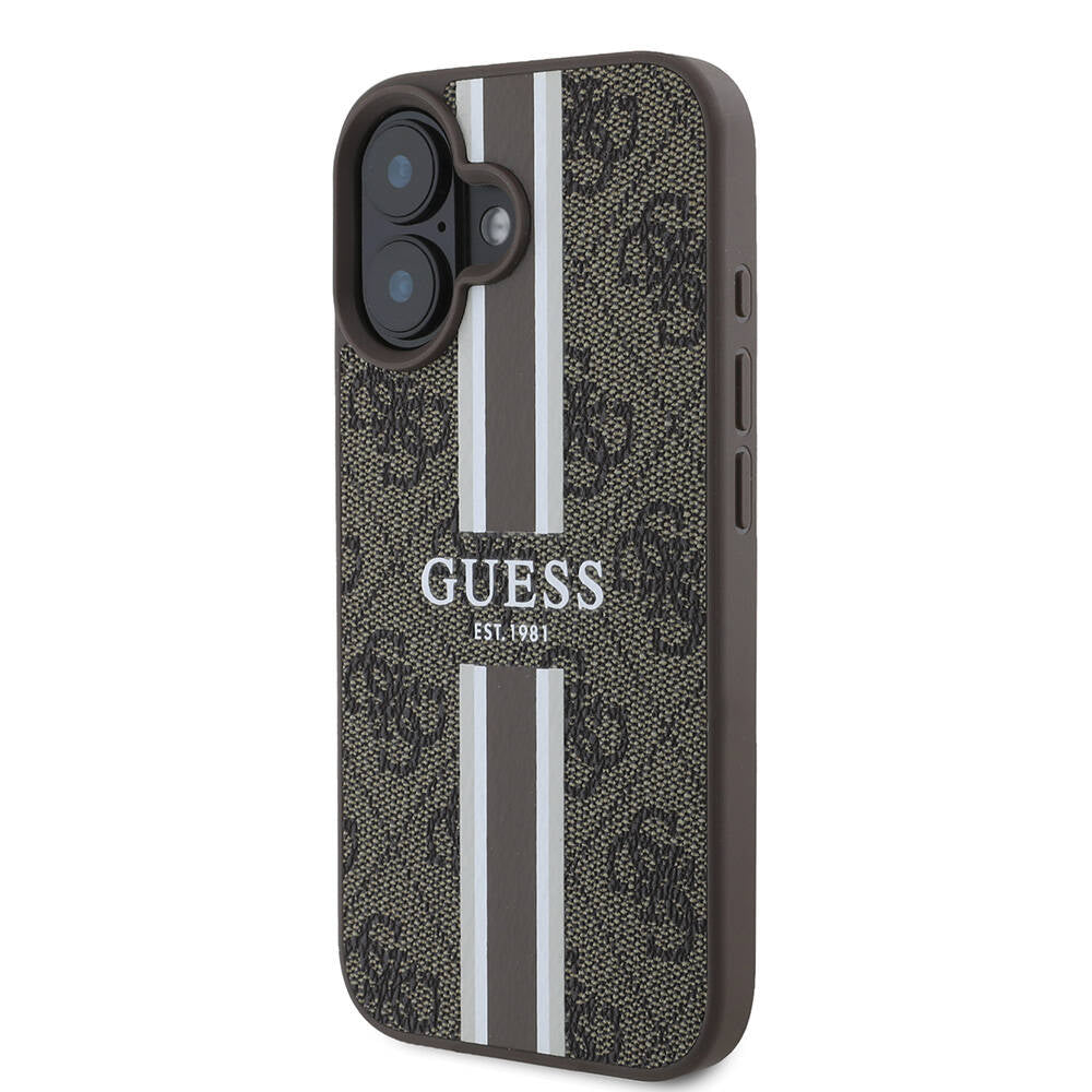 Apple iPhone 16 Plus Kılıf Guess Orjinal Lisanslı Magsafe Şarj Özellikli 4G Şerit Tasarımlı Printed Kapak Siyah