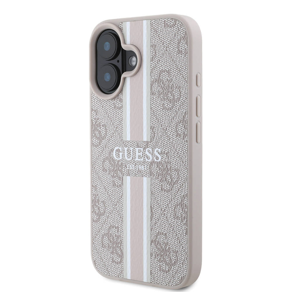 Apple iPhone 16 Plus Kılıf Guess Orjinal Lisanslı Magsafe Şarj Özellikli 4G Şerit Tasarımlı Printed Kapak Siyah