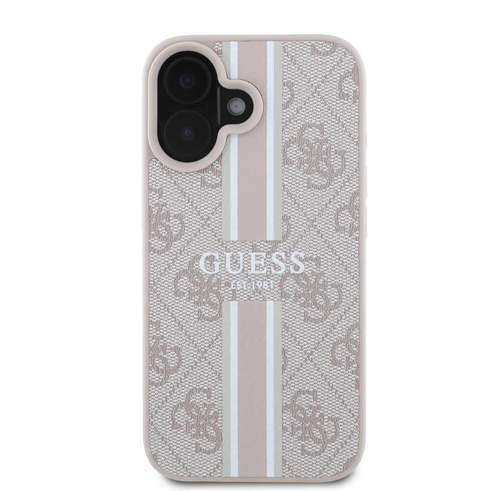 Apple iPhone 16 Plus Kılıf Guess Orjinal Lisanslı Magsafe Şarj Özellikli 4G Şerit Tasarımlı Printed Kapak Siyah