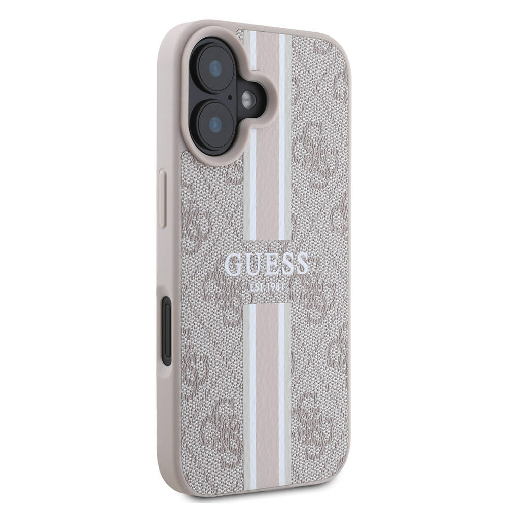 Apple iPhone 16 Plus Kılıf Guess Orjinal Lisanslı Magsafe Şarj Özellikli 4G Şerit Tasarımlı Printed Kapak Siyah