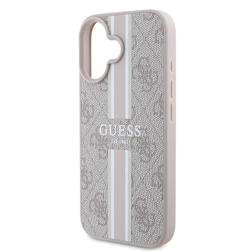 Apple iPhone 16 Plus Kılıf Guess Orjinal Lisanslı Magsafe Şarj Özellikli 4G Şerit Tasarımlı Printed Kapak Siyah