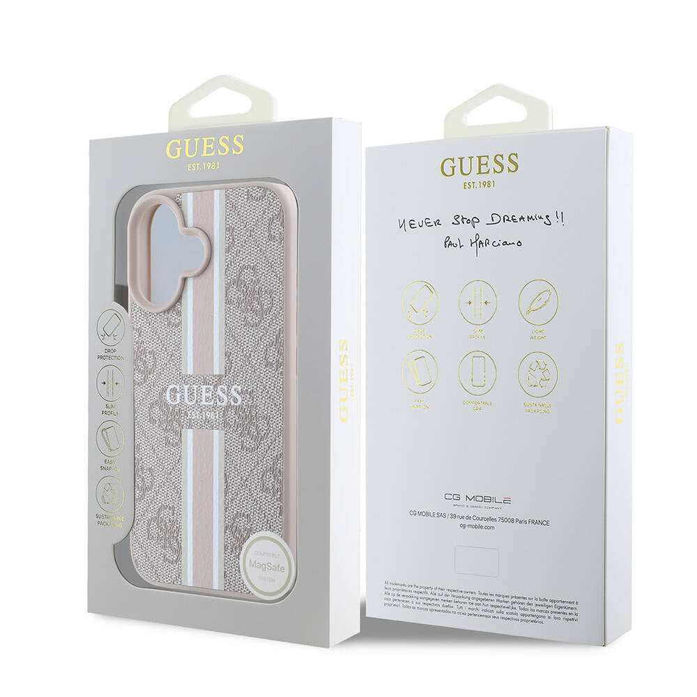 Apple iPhone 16 Plus Kılıf Guess Orjinal Lisanslı Magsafe Şarj Özellikli 4G Şerit Tasarımlı Printed Kapak Siyah