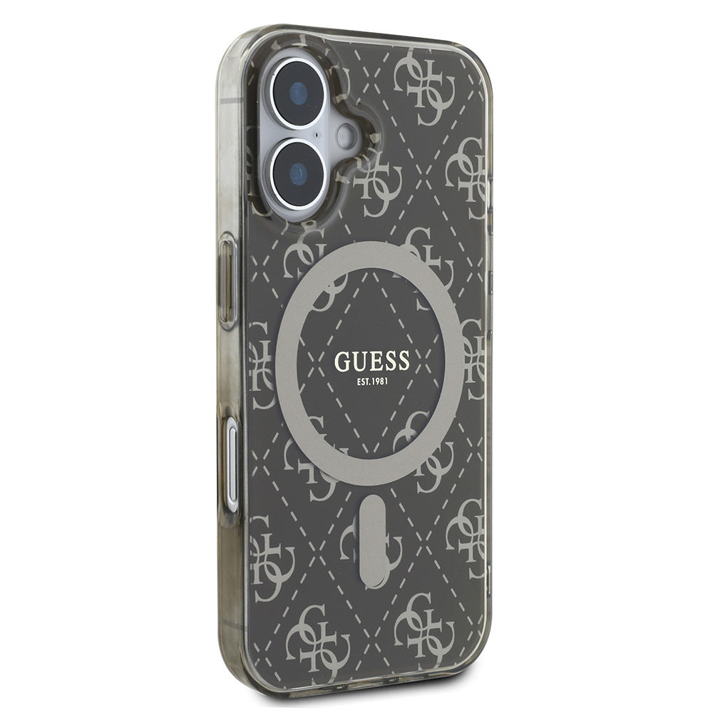 Apple iPhone 16 Plus Kılıf Guess Orjinal Lisanslı Magsafe Şarj Özellikli IML Baskılı Klasik Logolu 4G Desenli Kapak Kahverengi