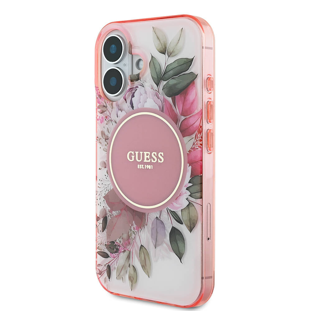 Apple iPhone 16 Plus Kılıf Guess Orjinal Lisanslı Magsafe Şarj Özellikli IML Baskılı Yazı Logolu Flower Tonal Circle Kapak Yeşil