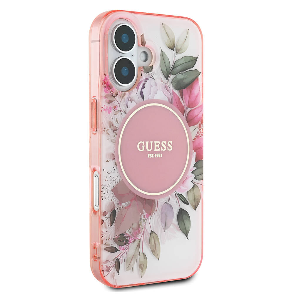 Apple iPhone 16 Plus Kılıf Guess Orjinal Lisanslı Magsafe Şarj Özellikli IML Baskılı Yazı Logolu Flower Tonal Circle Kapak Yeşil