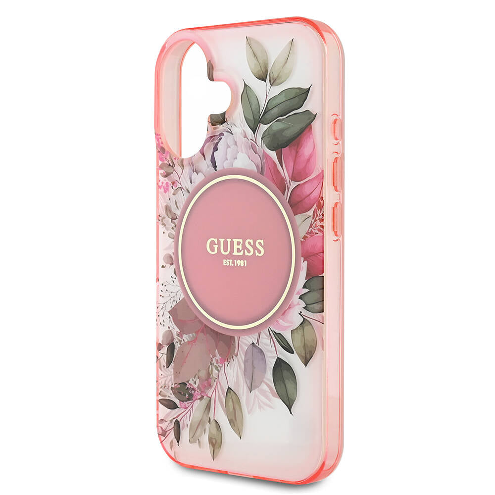 Apple iPhone 16 Plus Kılıf Guess Orjinal Lisanslı Magsafe Şarj Özellikli IML Baskılı Yazı Logolu Flower Tonal Circle Kapak Yeşil