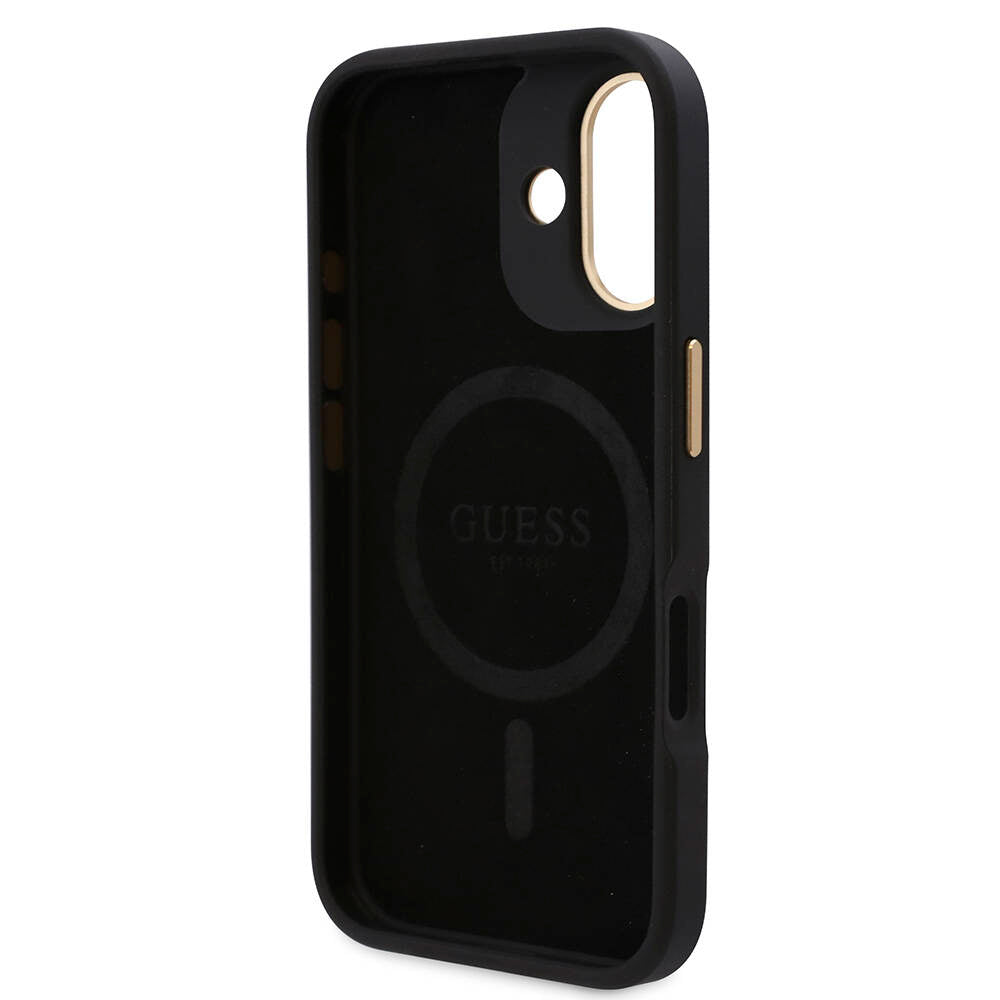 Apple iPhone 16 Plus Kılıf Guess Orjinal Lisanslı Magsafe Şarj Özellikli PU 4G Desenli Metal Plaka Klasik Logolu Kapak Pembe