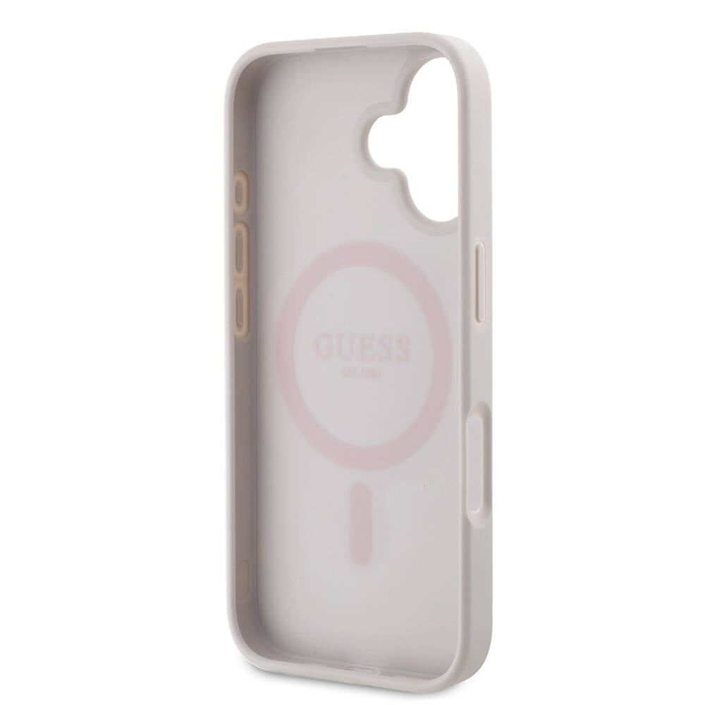 Apple iPhone 16 Plus Kılıf Guess Orjinal Lisanslı Magsafe Şarj Özellikli PU Deri 4G Desenli Taşlı Üçgen Logolu Kapak Siyah