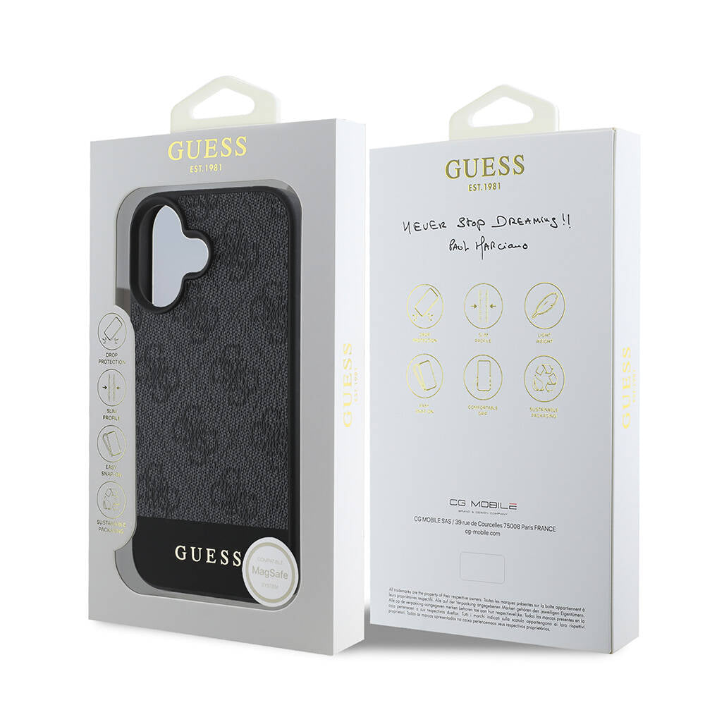 Apple iPhone 16 Plus Kılıf Guess Orjinal Lisanslı Magsafe Şarj Özellikli PU Deri Şerit Logo Dizaynlı Kapak Pembe