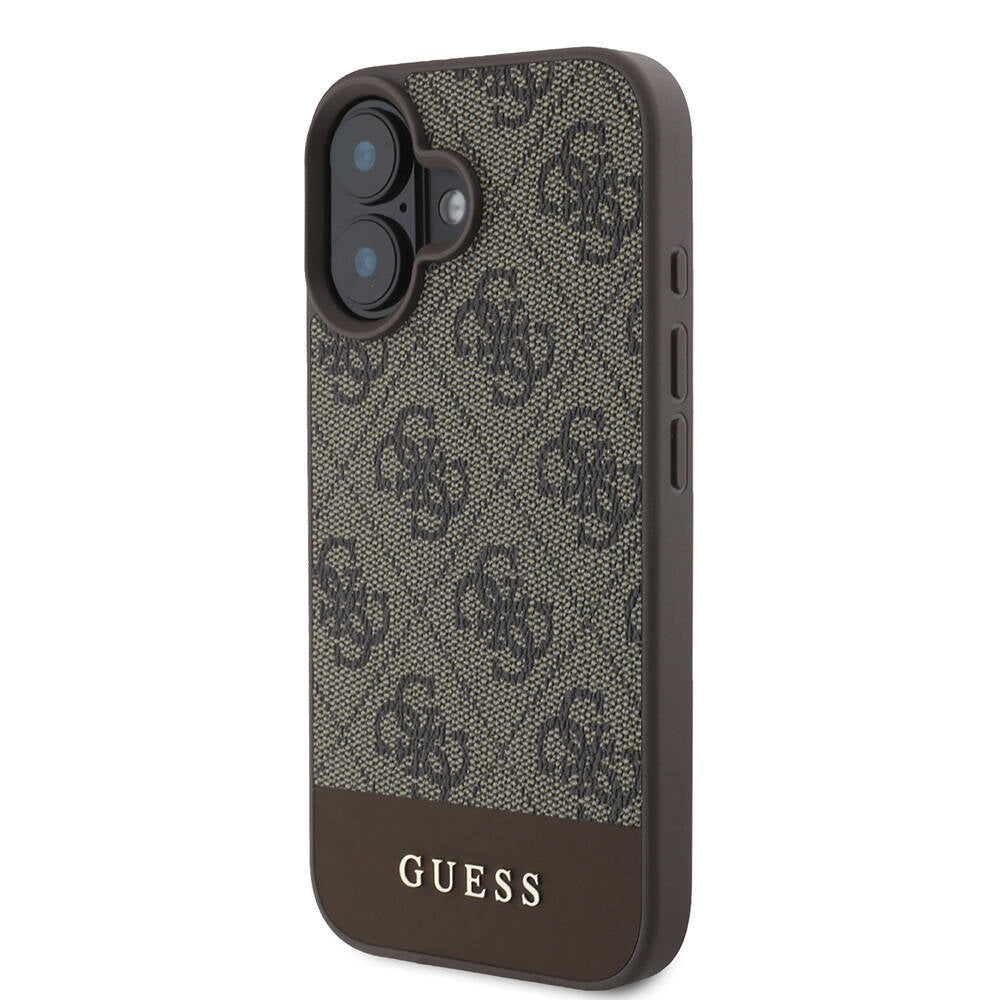 Apple iPhone 16 Plus Kılıf Guess Orjinal Lisanslı Magsafe Şarj Özellikli PU Deri Şerit Logo Dizaynlı Kapak Pembe