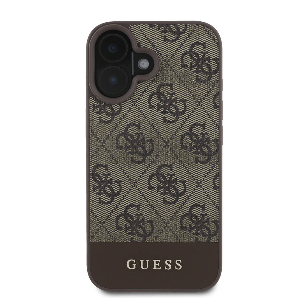 Apple iPhone 16 Plus Kılıf Guess Orjinal Lisanslı Magsafe Şarj Özellikli PU Deri Şerit Logo Dizaynlı Kapak Pembe