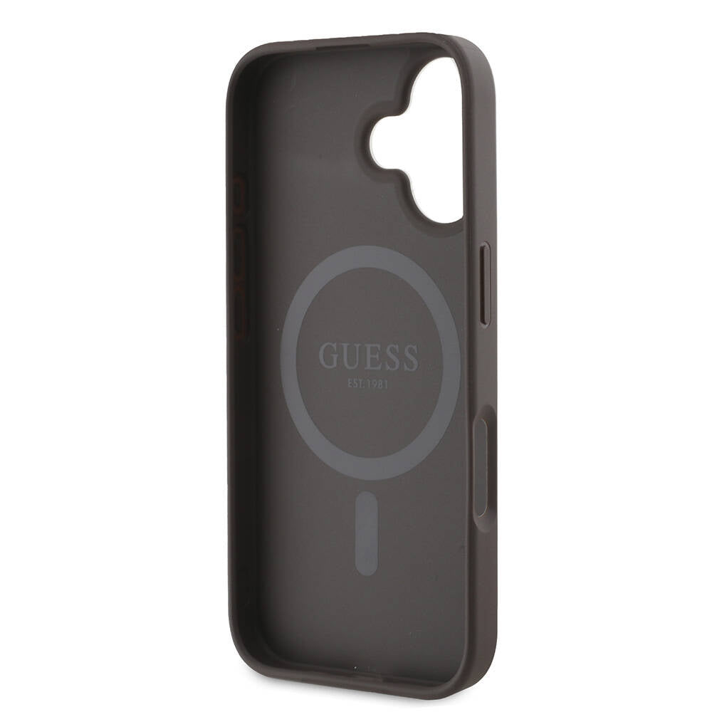 Apple iPhone 16 Plus Kılıf Guess Orjinal Lisanslı Magsafe Şarj Özellikli PU Deri Şerit Logo Dizaynlı Kapak Pembe