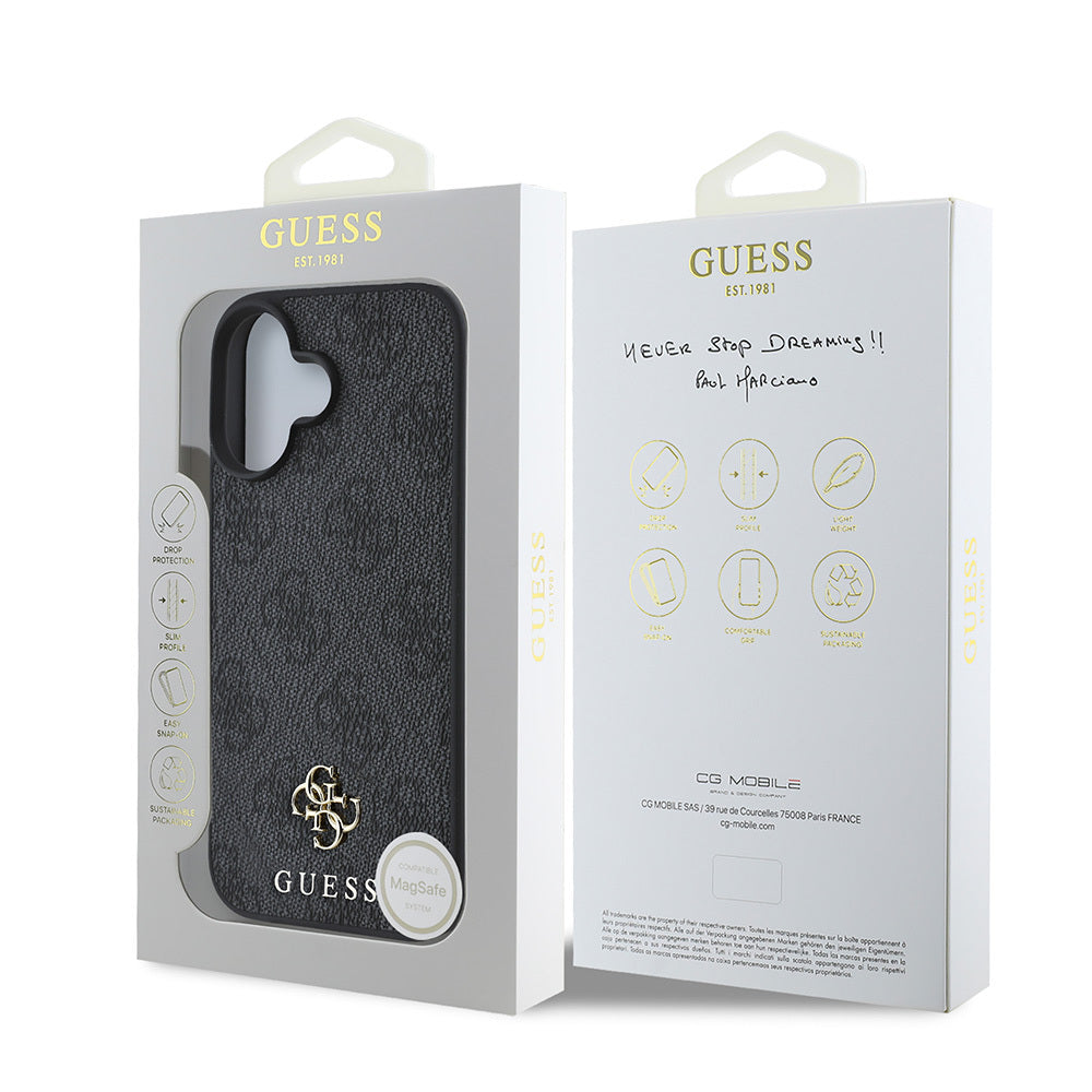Apple iPhone 16 Plus Kılıf Guess Orjinal Lisanslı Magsafe Şarj Özellikli Small 4G Classic Kapak Siyah