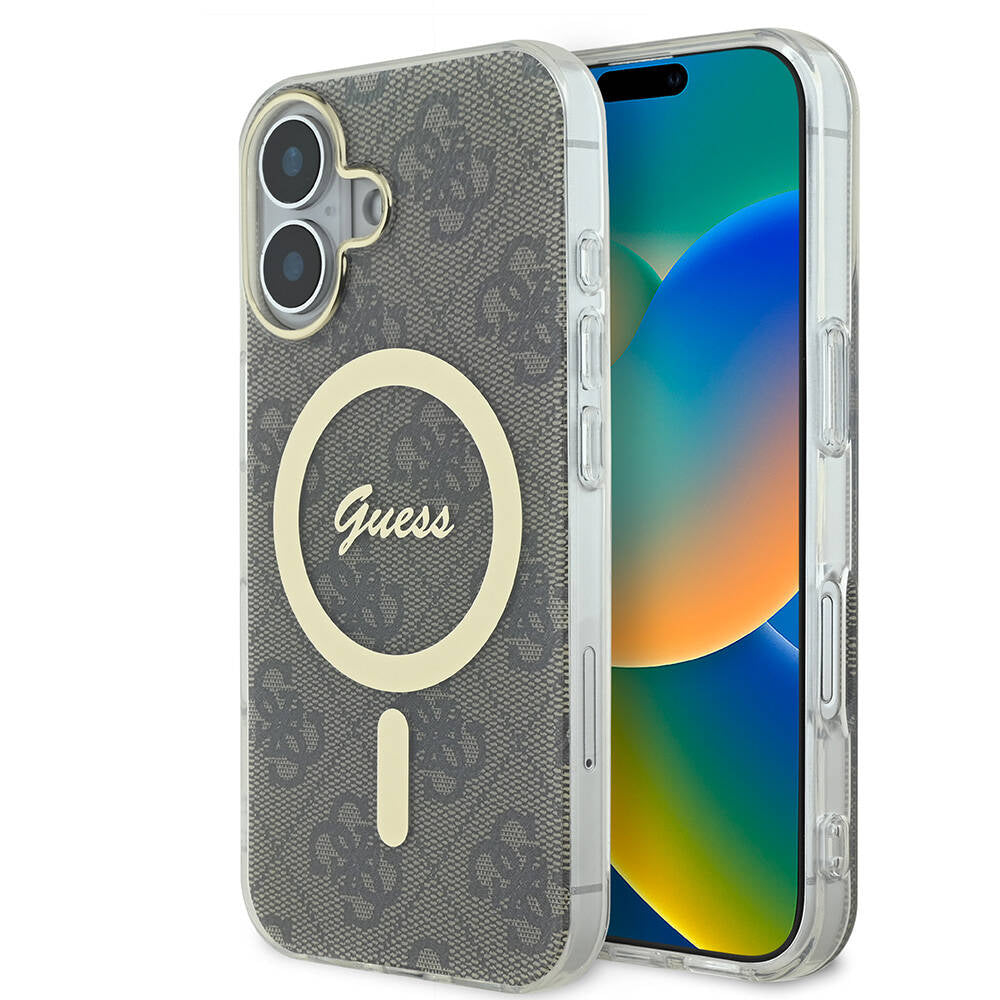 Apple iPhone 16 Plus Kılıf Guess Orjinal Lisanslı Magsafe Şarj Özellikli Yazı Logolu 4G Desenli Kapak Siyah