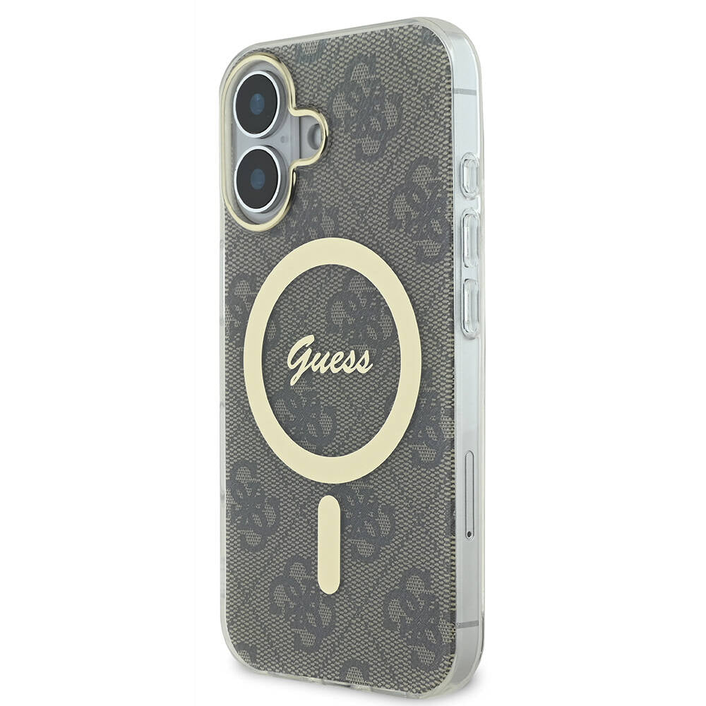 Apple iPhone 16 Plus Kılıf Guess Orjinal Lisanslı Magsafe Şarj Özellikli Yazı Logolu 4G Desenli Kapak Pembe