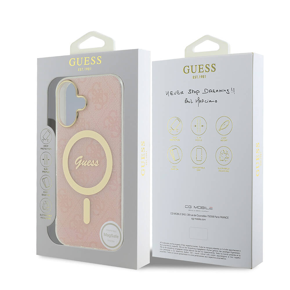 Apple iPhone 16 Plus Kılıf Guess Orjinal Lisanslı Magsafe Şarj Özellikli Yazı Logolu 4G Desenli Kapak Siyah