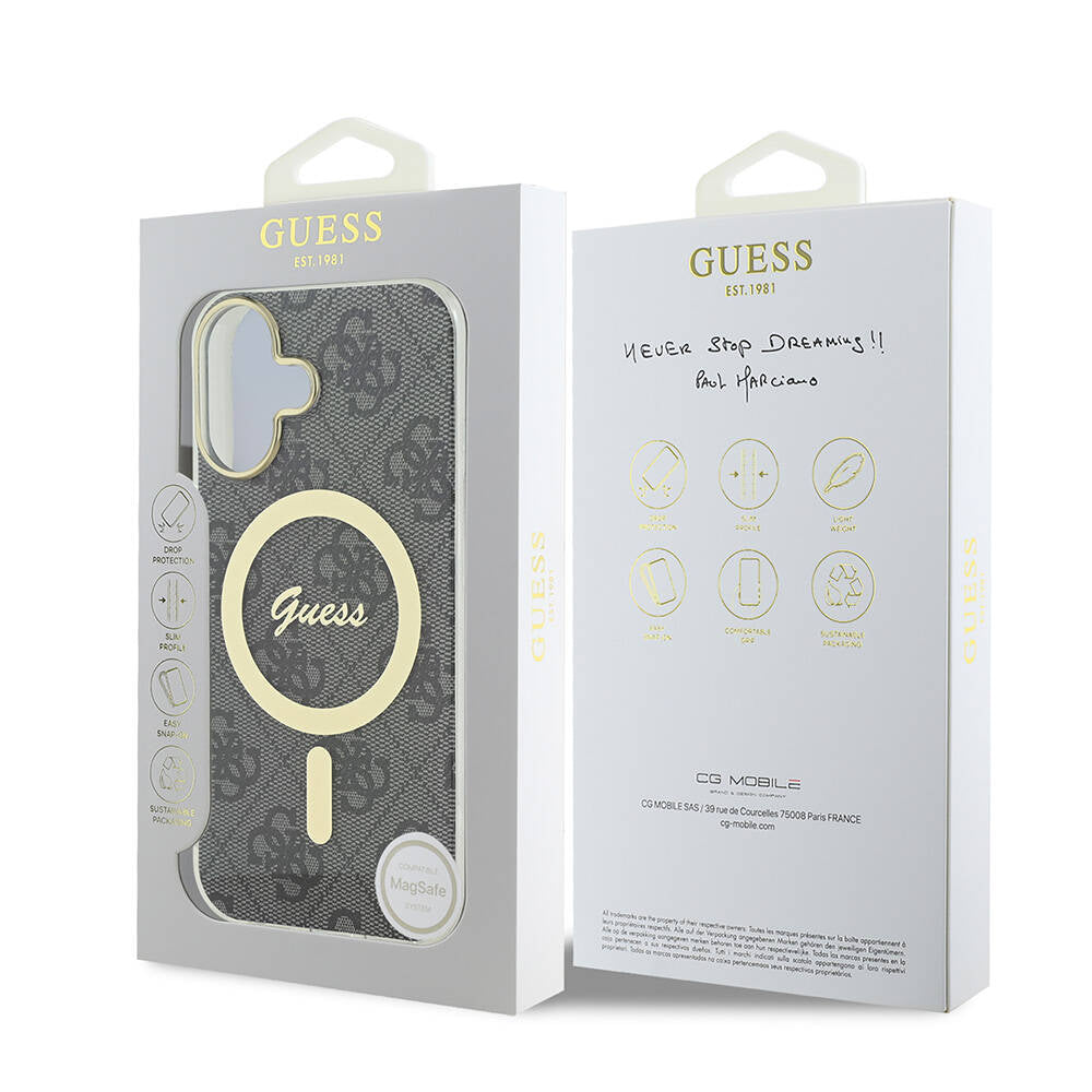 Apple iPhone 16 Plus Kılıf Guess Orjinal Lisanslı Magsafe Şarj Özellikli Yazı Logolu 4G Desenli Kapak Siyah
