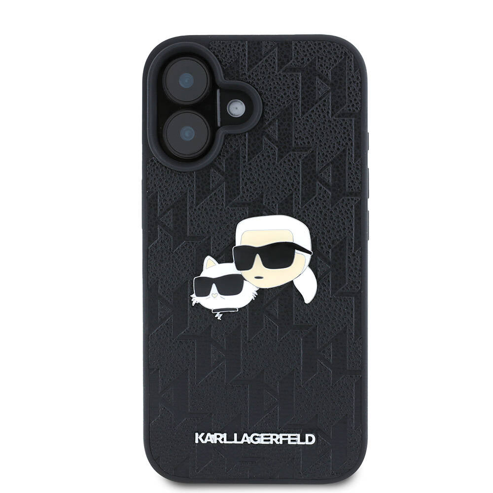 iPhone 16 Plus Kılıf Karl Lagerfeld Orjinal Lisanslı K&C Heads Monogram Pin Kılıf Siyah