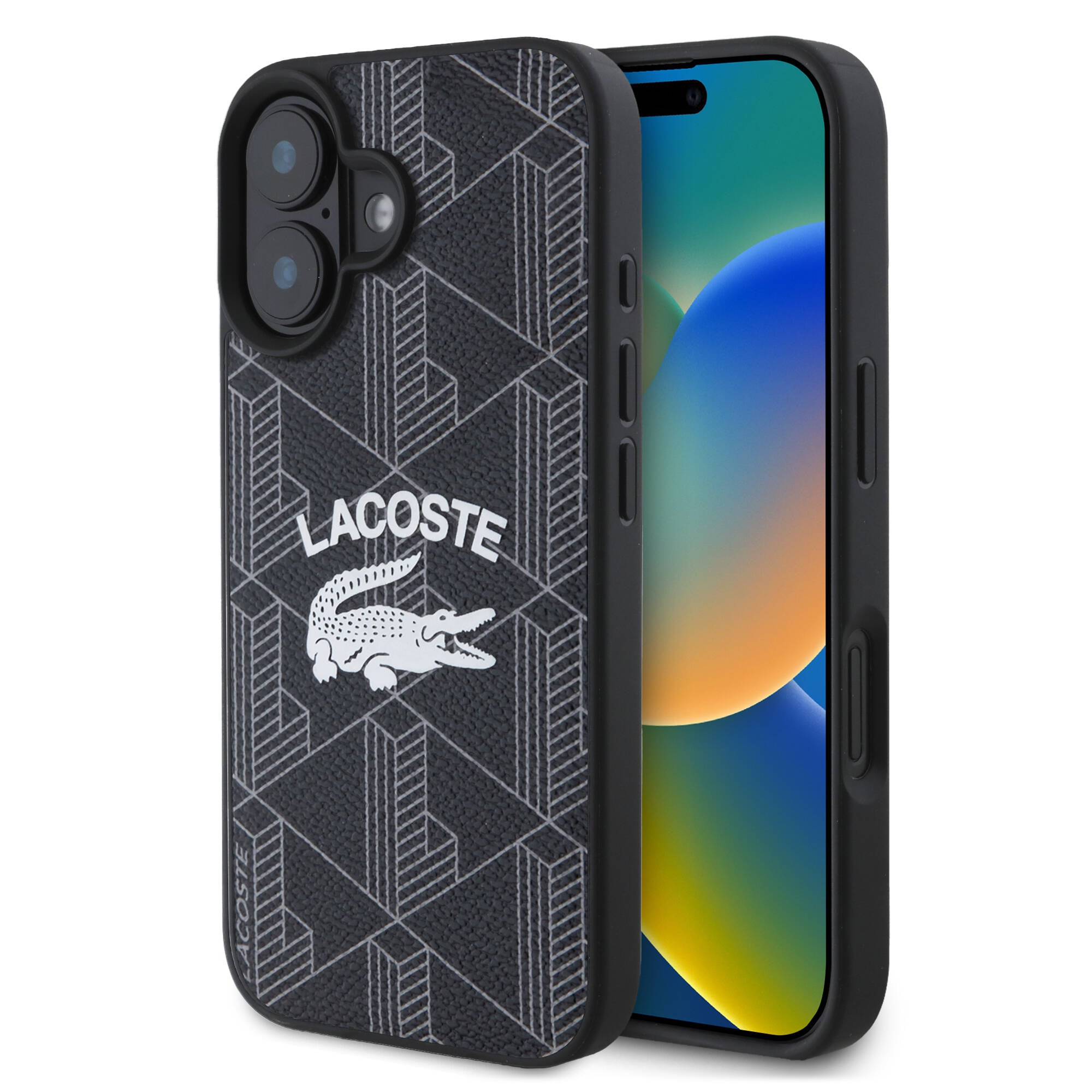 iPhone 16 Plus Kılıf Lacoste Orjinal Lisanslı Magsafe Şarj Özellikli Mono Vintage Logo Kılıf Siyah