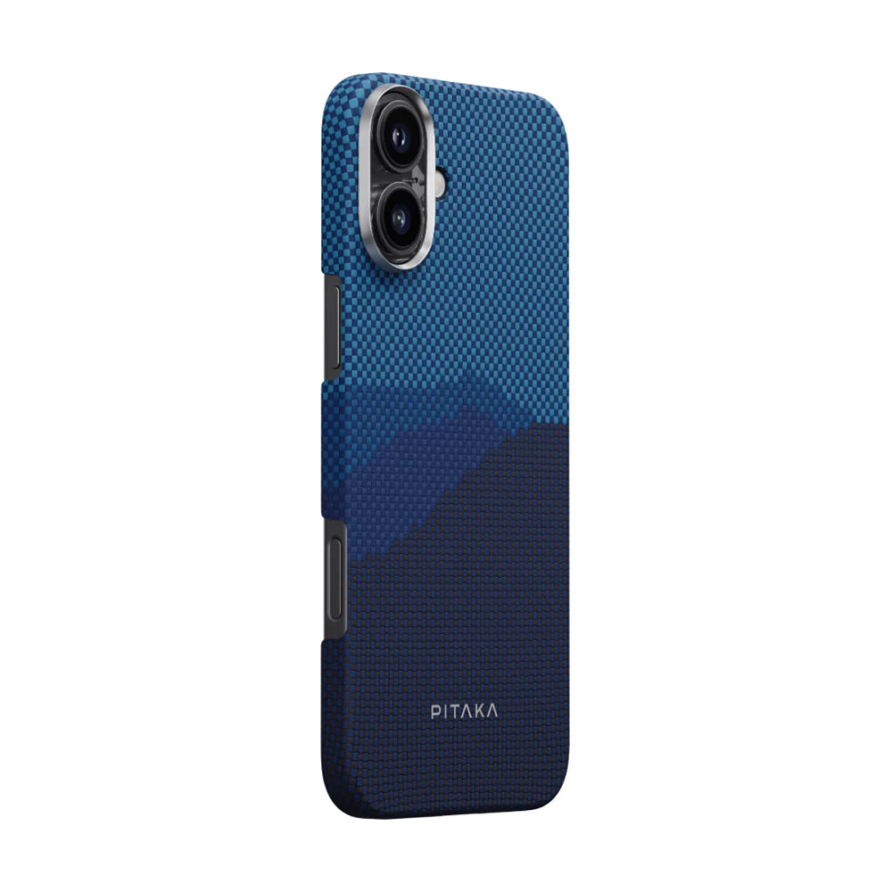 iPhone 16 Plus Kılıf Magsafe Şarj Özellikli Aramid Fiber Pitaka Tactile Woven Starpeak Serisi Over The Horizon Kılıf Mavi